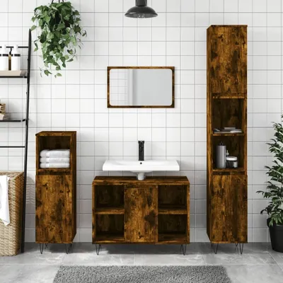 Produktbild von Badschrank - Badregal - Räuchereiche 30x30x100 cm - Holzwerkstoff - Badezimmer CC29666