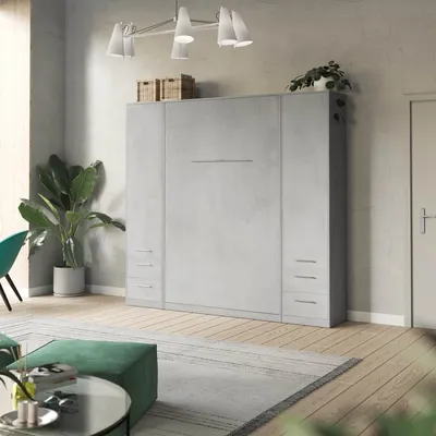 Produktbild von SMARTBett Wohnwand Set mit Schrankbett Standard 140x200 Vertikal + 2 x 50-Schränke Beton