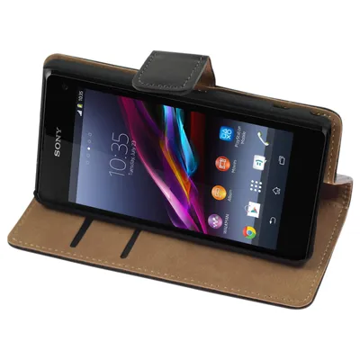 Produktbild von PhoneNatic Kunst-Lederhülle kompatibel mit Sony Xperia Z1 Compact - Wallet schwarz + 2 Schutzfolien