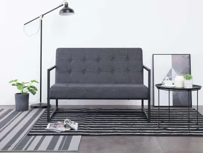 Image de The Living Store Canapé 2 places avec accoudoirs gris foncé acier et tissu