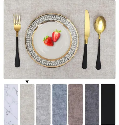 Produktbild von Tischsets Abwaschbar 6er Set Leder Beige Wasserdicht Rutschfest Doppelseitig
