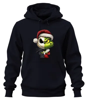 Produktbild von Grinch & Jack Skellington Mashup halb Gesicht Weihnachten Hoodie Kapuzenpullover, Navy, L