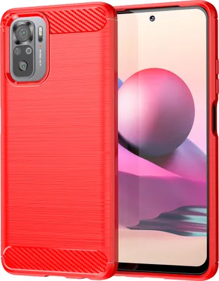 Produktbild von Redmi Note 10S Hülle, Carbon-Faser TPU Silikon Stoßfest Schutzhülle für Xiaomi Redmi Note 10 4G / Note 10S Rot