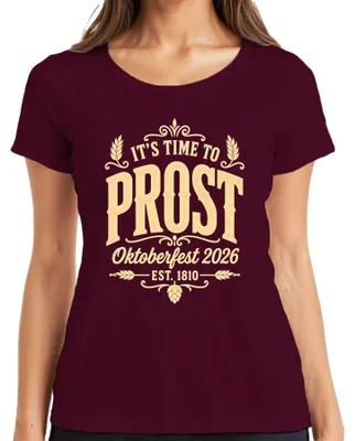 Immagine prodotto di È ora di brindare! Maglietta da donna "Oktoberfest 2026 Wiesn Bierfest Lederhose Party", colore bordeaux, taglia M