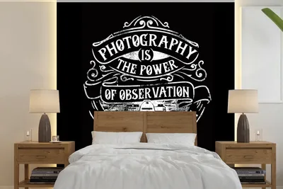Produktbild von MuchoWow® Fototapete für Wohnzimmer oder Schlafzimmer Wandtapete Vinyl Motivtapete Kamera - Retro - Zitat - Schwarz - Weiß - 300x300 cm - Wanddekoration