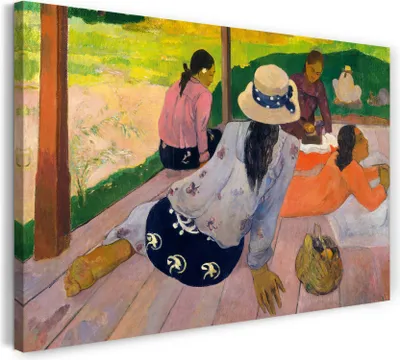 Produktbild von Leinwandbild (80x60cm): Paul Gauguin - Die Siesta, echter Holz-Keilrahmen inkl. Aufhänger, handgefertigt in Deutschland
