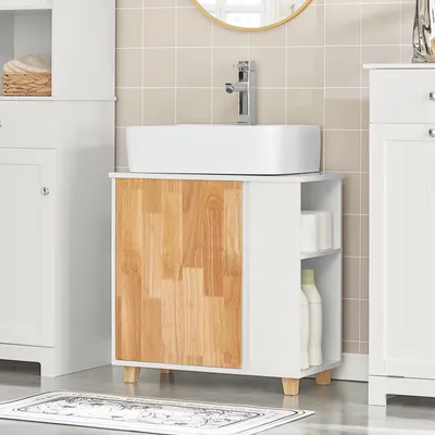 Produktbild von SoBuy BZR75-W Badezimmerschrank Waschbeckenunterschrank Waschtisch Badschrank Unterschrank Badmöbel Weiß-Natur BHT ca: 60x60x29cm