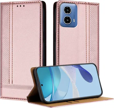 Image de Etui pour Motorola Moto G34 étui en cuir avec fonction stand Rose