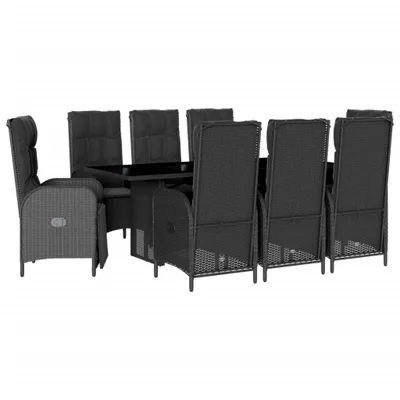 Produktbild von vidaXL 9-tlg. Garten-Essgruppe mit Kissen Schwarz Poly Rattan