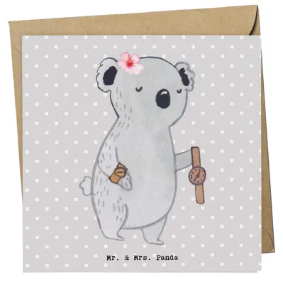 Produktbild von Mr. & Mrs. Panda Grußkarte Uhrmacherin Herz - Grau Pastell - Geschenk, Klappkarte, faltkarte, Glückwunschkarte, anlasskarte, doppelkarte