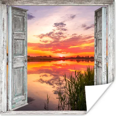 Produktbild von MuchoWow® Poster Landschaft - Sonnenuntergang - Wasser - Aussicht 50x50 cm - Wohnzimmerdekoration