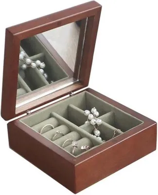 Produktbild von Famanu Schmuckbox mit Spiegel - Massiver Holz Organizer für Reiseschmuck