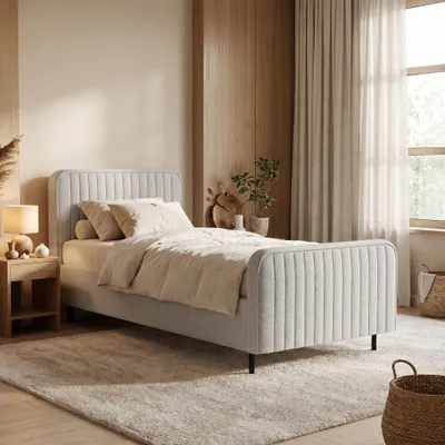 Produktbild von BEAUTYSOFA | Polsterbett LAMI 90x200 cm - Einzelbett mit Bettkasten, Kopfteil und Latenrost - Jugendbett ohne Matratze, Chenille Hellbeige