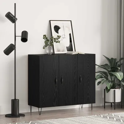 Image de Buffet vidaXL noir aspect chêne 90 x 32,5 x 80 cm en aggloméré