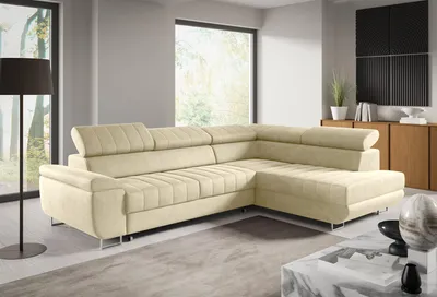 Produktbild von Ecksofa BENET L-Form Sofa mit Schlaffunktion und Bettkasten, verstellbare Kopfstützen, Sofa fürs Wohnzimmer- Monolith 02