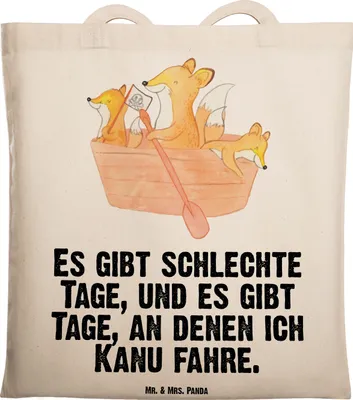 Produktbild von Mr. & Mrs. Panda Jutebeutel Fuchs Kanufahren - Transparent - Geschenk, Tote Bag, Tasche, Kanu fahren, Kanutour, Schule, Paddeltour, Laptoptasche, totebag, Kanuverleih