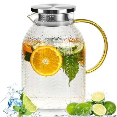 Wasserkaraffe 2L mit Edelstahldeckel, Borosilikatglas