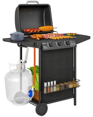 Produktbild von Gasgrill mit 4 Brennern & Seitenbrenner 108x54x97cm Schwarz - Barbecue Grillwagen mit Deckelthermometer, Piezozündung & Fettauffangschale für Garten