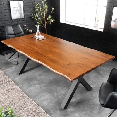 Produktbild von riess-ambiente Massiver Esstisch GENESIS 200 cm Akazienholz schwarz X-Gestell Baumkante