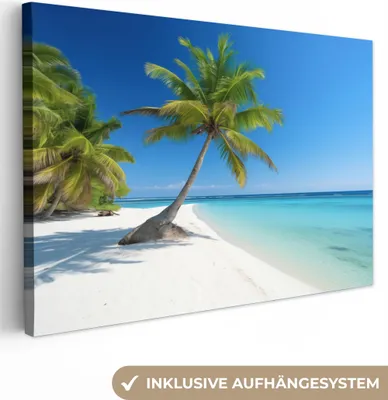 Produktbild von MuchoWow® - Leinwandbilder - Strand - Palme - Tropisch - Meer, Wandbild, Wanddeko Bilder Wohnzimmer, 30x20 cm