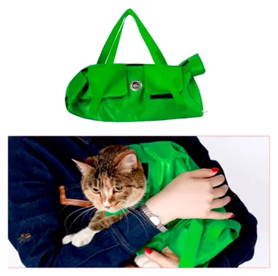 Produktbild von Katzenpflegetasche Grün mit Rückhaltebeutel, Pflegetasche für Katzen, Anti-Kratz Katzentasche mit Fußlöchern zum Krallen schneiden, Ohrreinigung, Nageltrimmen (L)
