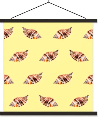 Produktbild von MuchoWow® Textilposter Muscheln - Muster - Gelb 90x90 cm mit schwarzem Rahmen - Magnetisches