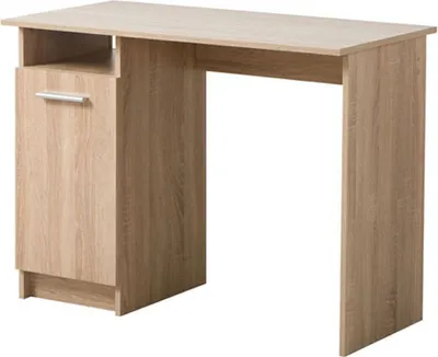 Immagine prodotto di Dmora Scrivania Tiriolo 100x50x75h cm Marrone Rovere, 2 Ripiani 3 Vani