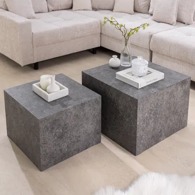 Produktbild von riess-ambiente Modernes 2er Set Beistelltische DICE 60cm grau Marmor-Optik Würfel