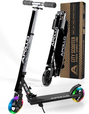 Produktbild von Apollo Skyracer City Roller mit LED Leuchträdern – Klappbarer Kinder Tretroller mit Federung, höhenverstellbarem Lenker, ABEC 7 Kugellagern, PolyurethanRädern für Kinder & Teens ab 6 Jahren