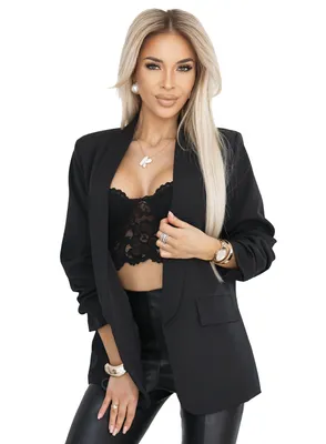 Produktbild von Numoco Klassischer Blazer Damenjacke mit langen Ärmeln Business Büro Jacke Abendblazer, schwarz, Gr. L/XL