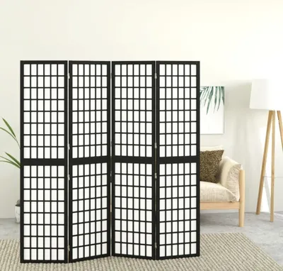 Image de The Living Store Paravent 4 pièces style japonais Pliable 160x170 cm Noir