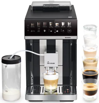 Produktbild von KKT KOLBE Kaffeevollautomat mit Milchbehälter, Milchschaumdüse und Zubehör, 2 Tassen, 15 Bar, 7-stufiges Mahlwerk, Touchscreen, Automatische Reinigung, 7 Getränke BaristaOne