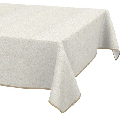 Produktbild von Tischdecke 140x120cm Rechteckig Beige abwaschbar Barcelona Stoff Hochwertig Blätter Natur Boho mit Saumkante