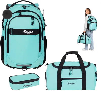 Produktbild von Schulrucksack Mädchen 3 Teile Set Elephant Hero Signature Rucksack Schultasche Schulmappe Sporttasche Mäppchen Box 13805 Solid Türkis +rsm