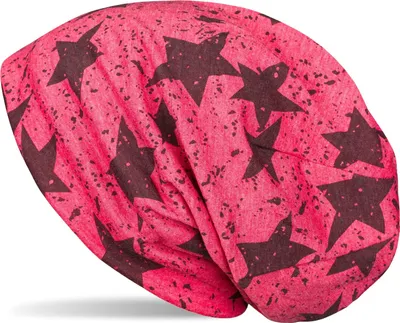 Produktbild von styleBREAKER Uni Stoff Beanie Mütze mit Sterne Splat Style Print, Leichte Longbeanie mit Farbspitzer Muster 04024185