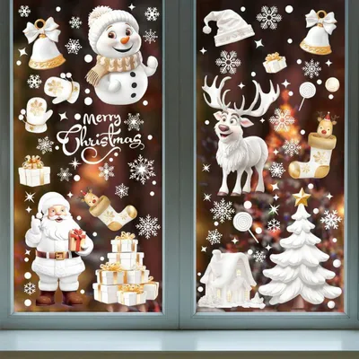 Image de Décorations de fenêtre pour Noël, 9 feuilles en PVC auto-adhésif, réutilisables, dimensions 30x20 cm