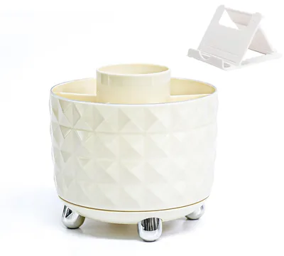 Rotierender Stifthalter, 360° drehbar, 6 Fächer, Creme