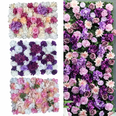 Image de Fleur artificielle panneau mural Panneaux muraux de fleurs en soie fond 6/12 pièces roses décoration