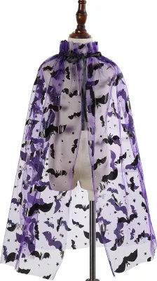 Produktbild von Halloween Cape Leichtes All-Match-Dress-up Spider Web Bat Tulle Cloak Cosplay Kostümfotografie Requisite-Lila