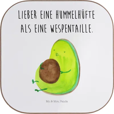 Produktbild von Mr. & Mrs. Panda Untersetzer Tasse Avocado Pfeifen - Weiß - Geschenk, für Gläser, Ernährung, Diät, Foodbaby, Abnehmen, Glas, Quadratischer, gläseruntersetzer, Coaster