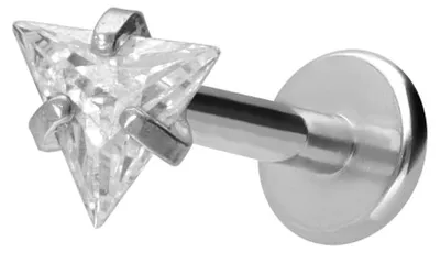 Produktbild von Ohrpiercing, Nasenpiercing Titan Labret mit Innengewinde EINGEFASSTES KRISTALLDREIECK Silber Stablänge: 5mm | Stabstärke: 1,2mm
