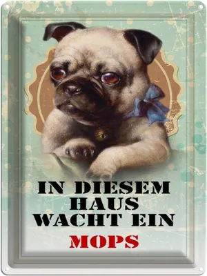 Produktbild von vianmo Blechschild 40x30 cm Hund in diesem Haus wacht ein Mops