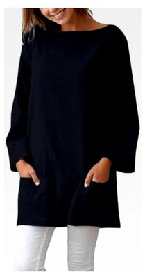 Produktbild von Leinenbluse Damen Musselin Bluse Sommer Longshirt Tuniken Hemdbluse Oversize Tunika V-Ausschnitt Große Größen Leinenhemd Oberteile T-Shirts Sommerbluse