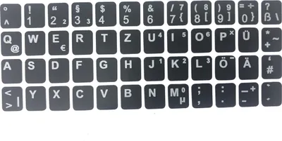 A flat lay of black keyboard stickers with white text and symbols.