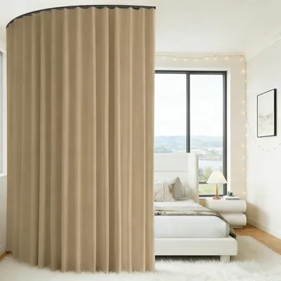 Immagine prodotto di Omgoods - Tende divisorie per ambienti - Tenda divisoria flessibile con binario a soffitto da 3 metri - Beige