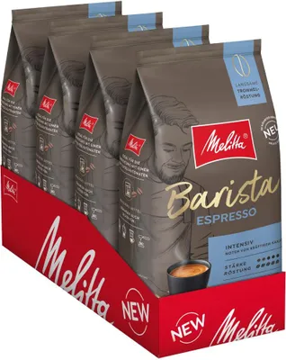 A display box of Melitta Barista Espresso coffee beans.