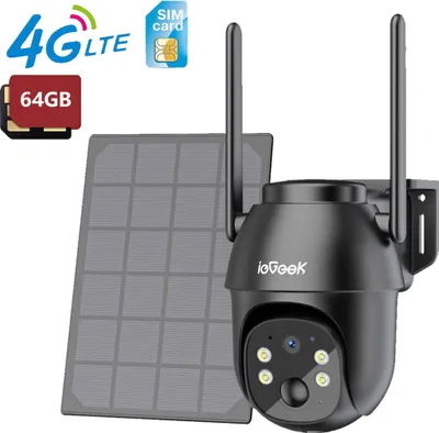 Produktbild von ieGeek 4G LTE Überwachungskamera Außen Akku 9600mAh mit Solarpanel und PTZ, IP Kamera Outdoor mit Farbnachtsicht, PIR-Sensor, 2-Wege-Audio, IP65, 64GB