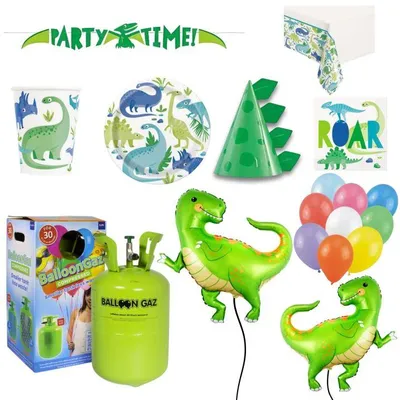 Obrázek produktu pro Dětská narozeninová sada Dinosaurus s balónky a heliem - 10 osob