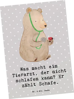 Produktbild von Mr. & Mrs. Panda Postkarte Tierarzt Schafzählen - Grau Pastell - Geschenk, Postkarten, Geschenke für Berufstätige, Beruf, Ansichtskarten, Grußkarte, Heilung, Tiere, Hunde