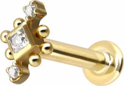Produktbild von Ohrpiercing, Nasenpiercing 14 Karat Gold Labret mit Innengewinde 3 MOISSANITE + KUGELN 14 Karat | Gold Stablänge: 7mm - Stabstärke: 1,2mm
